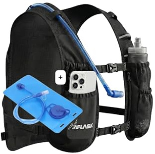 MAFLASK® Gilet d'Hydratation Premium – Ultraléger & Anti-Ballottement – L'Essentiel pour Le Trail, Le Running et la Randonnée (Noir avec la vessie de 2L)