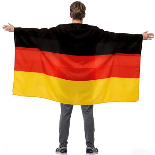 YESAH Deutschland Flagge zum Umhängen, 90x150cm Fanumhang aus Polyester | Schwarz-Rot-Goldener Flaggenumhang für Fußball, Public Viewing, Fanparty, Parade, Kostümfest und Nationalfeiertag