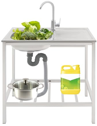 1 lavabo 75 x 40 x 75 cm, fregadero de cocina de acero inoxidable, fregadero independiente con grifo giratorio 360°, fregadero comercial, fregadero de acero inoxidable para exteriores