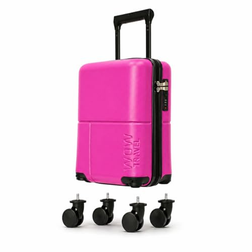 wowtravel Ryanair Approved 40×30×20 Cabin Suitcase Underseat Cabin Bag Carry On Lightweight Hard Shell Travel Case with Cup Holder Silent Wheels TSA Lock and Phone Holder Cabin Suitcases (HOT Pink)