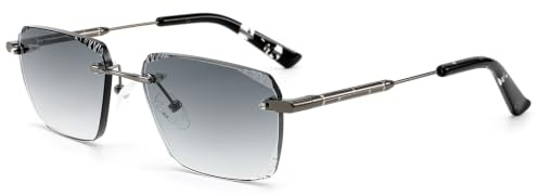 SHEEN KELLY Randlose Retro Sonnenbrille Herren Damen mit Metallbügeln | Mode Rahmenlos Schlichte Ultraleichte Rechteck Autofahrerbrille Sunglasses Men UV400