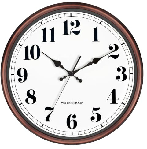KIZLOC 40 cm Outdoor Uhr Garten wasserfest groß (Retro Braun) | Wetterfest, Lautlos, Leicht lesbar, Batteriebetrieben, Quarz-Wanduhr für Terrasse, Balkon, Schwimmbad