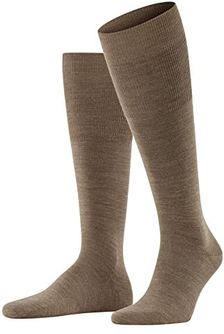 FALKE Men's Airport M Kh Wool Cotton Long Plain 1 Pair Knee-High Socks, Brown Nutmeg Melange 5410, 8.5-9.5