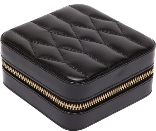 WOLF Caroline Zip Travel Case, Ivory - Seven Ring Rolls, Four Compartments, Three Necklace Hooks & Pocket - Anti-Tarnish LusterLoc Lining