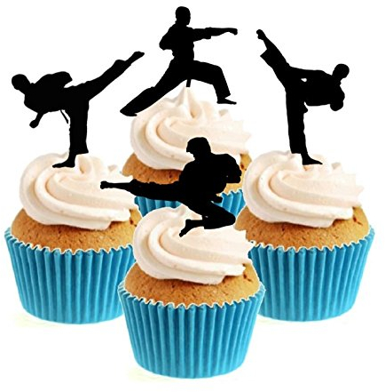 Sprinkles & Toppers Ltd Karate Taekwondo Martial Arts Silhouette Collection Edible Stand Up Wafer Paper Cake Toppers (12 Pack)