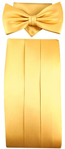 TigerTie Kummerbund + Einstecktuch + Fliege in gold hellgold - 100% reine Seide Schärpe Leibbinde