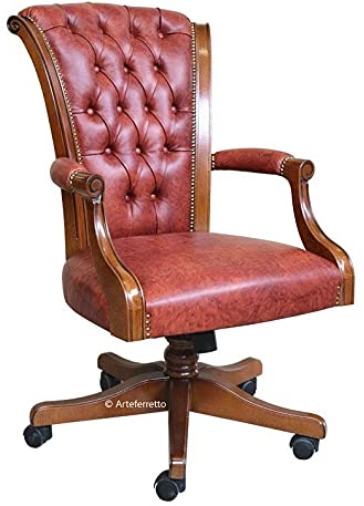 Artigiani Veneti Riuniti Made in Italy Drehsessel aus Holz und Leder