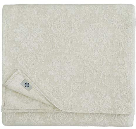 Linen & Cotton Jacquard Damast Tischdecke Tischtuch Tischwäsche Waverly -52% Leinen, 48% Baumwolle, Beige/Natur (147 x 350cm) Lang Rechteckig für Home Küche Dekoration Gastronomie Hochzeit Fest