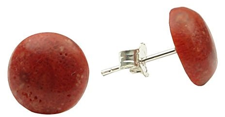 Paar Ohrstecker Ohrschmuck aus Koralle Schaumkoralle 10mm & 925 Sterling-Silber