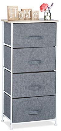 Relaxdays Regalsystem, 4 Stoff-Schubladen, HxBxT: 95 x 45 x 30 cm, universale Schubladenbox, Metall und Holz, grau, Design: B, Variante B