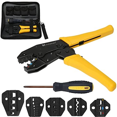 Voilamart Herramienta para engastar herramienta de Crimpado con 5 Accesorios y Destornillador Con Caja de Almacenamiento