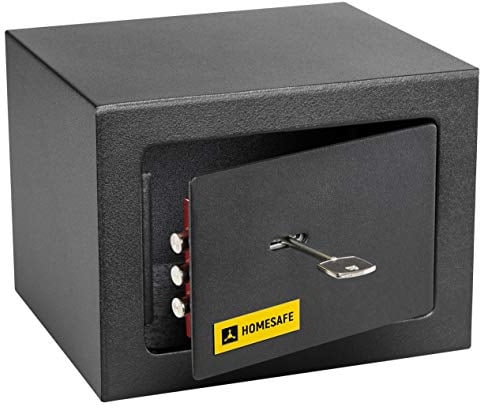Homesafe HV15K Tresor Safe mit Schlüssel-Schloss, 15x20x17cm (HxWxD ), Carbon Satin Schwarz