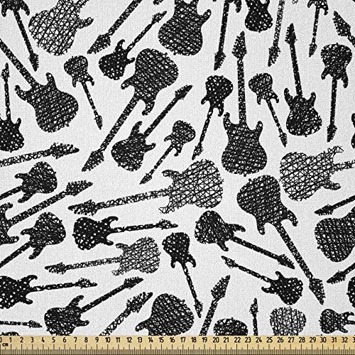 ABAKUHAUS Musik Stoff als Meterware, Grunge E-Gitarre, Microfaser Stoff für Dekoratives Basteln, 1M (230x100cm), Weiß Schwarz Grau