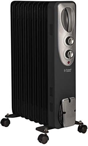 Russell Hobbs 2kW Oil Filled Radiator, 9 Fin Portable Electric Heater - Black, Adjustable Thermostat, Safety Cut-off, 20 m sq Room Size, RHOFR5002B-AZ, 2 Year Guarantee