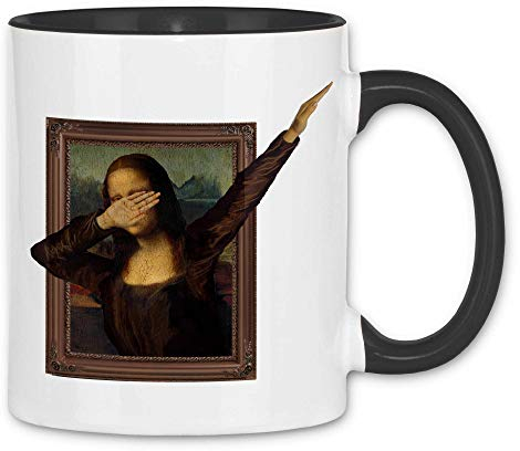 wowshirt Tasse Dabbing Mona Lisa Dab Kunst Gemälde, Farbe:White - Black