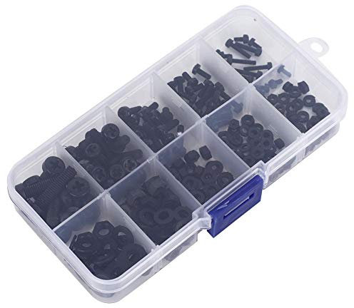 Elprico Tornillos de Nylon de Nylon, Juego de Tornillos de Nylon multifunción, Sujetadores M2 / M2.5 / M3 / M4 / M5 Industria para mecánica(Black 270pcs Nylon Screw Set)