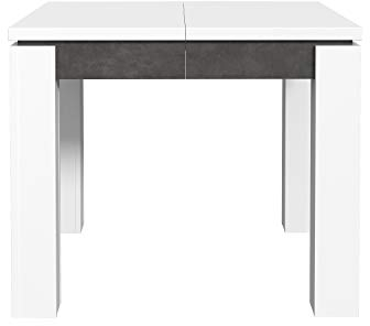 FORTE Brugia Esstisch ausziehbar, Holzwerkstoff, Weiß kombiniert mit Betonoptik Dunkelgrau, 75,9 x 90 x 90,4 cm
