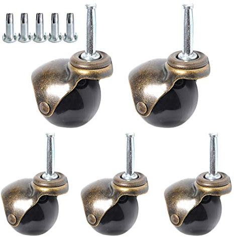 Set of 5 Ball Casters Wheels,2inch Furniture Casters,with 8mm x 38mm Mounting Wood Stem & Socket,Replacement for Sofa,Chair,Cabinet Antique Gold Ball Casters Hooded Caster