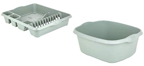 KetoPlastics Sage Green 2 Piece Kitchen Set - Large Dish Drainer and Rectangle Washing up Bowl