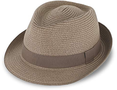 fiebig Jackson Trilby Papierhut mit farbigem Ripsband | Sonnenhut aus 100% Papier | Natur Sommerhut (55-S, Steingrau)