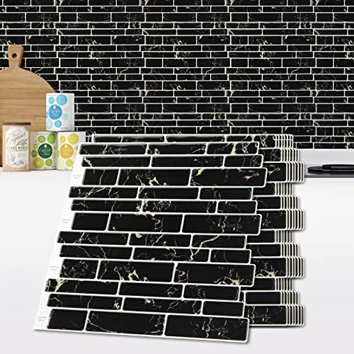 Art3d 10 láminas para despegar y pegar, 30 x 30 cm, diseño de mármol negro
