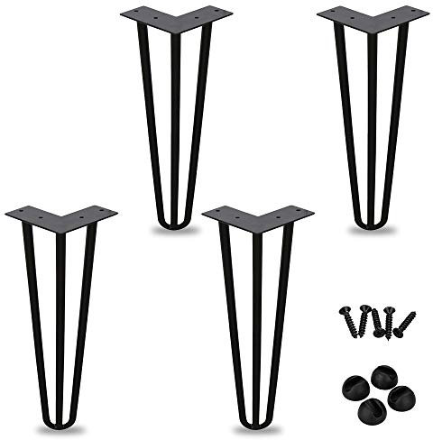 Ansobea Hairpin Legs tischbeine Metall schwarz Tischkufen Haarnadel Tischbein 12 mm, Hairpin Legs aus Stahl, 3-Stange Bein, 20 cm 4 Stück