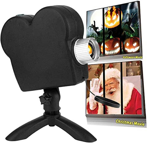 Dzhzuj Proiettore Ologramma Finestra di Halloween, Proiezione Olografica A LED con Il Treppiede, 12 Film per Natale Festa del Ringraziamento di Halloween