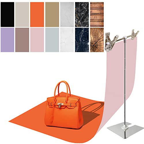 Exzycke Lot de 7 Toiles de Fond pour Photographie avec Support, 14 Motifs, 86,4 x 58,4 cm, Double Face, Accessoires pour Nourriture, Bijoux, cosmétiques, Maquillage