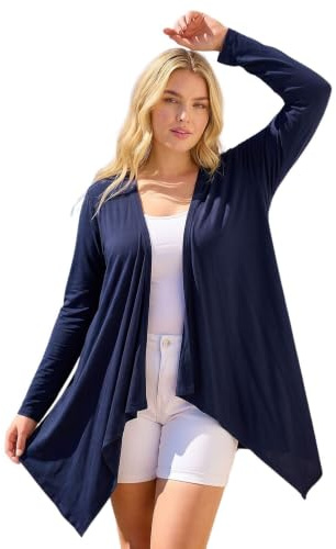 Roman Curve Women Waterfall Front Jersey Cardigan - Ladies Spring Everyday Summer Evening Vacation Work Holiday Long Sleeve Smart Casual