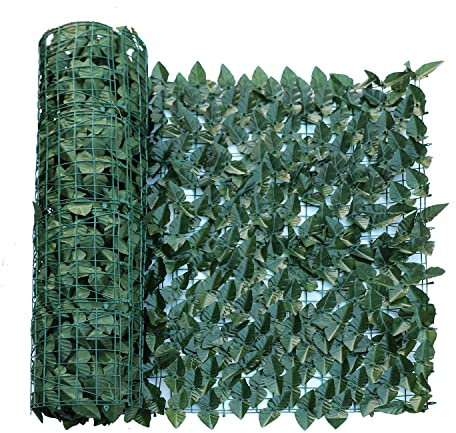 Goleray Recinzione per la privacy di edera artificiale, 147,3 x 497,8 cm, finta vegetazione, decorazione per foglie, piante finte per esterni, interni, balcone, cortile, foglie di alloro verde chiaro