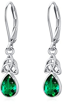 Goutte Boucles d'oreilles femmes 925 argent sterling Nœud celtique vert émeraude Boucles d'oreilles zircon Bijoux celtiques Cadeaux pour femmes Femme Fille épouse Mère Maman Amie