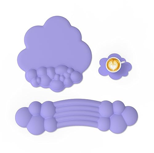 ATTACK SHARK Rainbow Cloud Wrist Rest Combo, Keyboard Mouse Wrist Support | Ergonomic Palm Rest for Pain Relief, Non-slip,Memory Foam Wrist Cushion Support for Comfortable Typing/Gaming,Purple