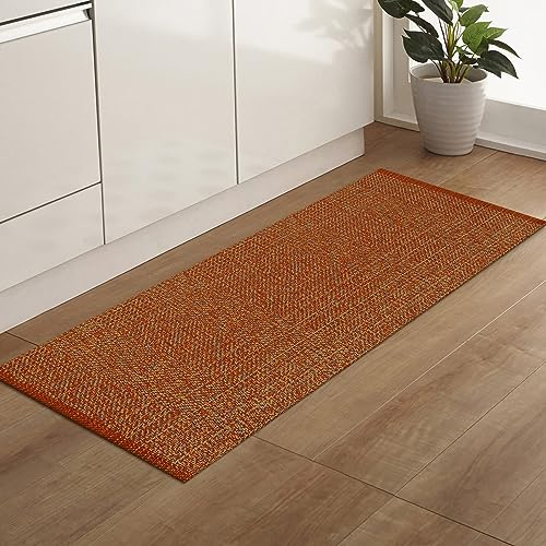 LEEVAN Waschbarer Küchenteppich, Terra-Baumwolle, gewebt, wendbar, flaches Profil, Eingangsteppich, Bauernhaus-Haustürmatte, Boho-Schlafzimmer-Teppich für Foyer, Wäsche/Hintertür/Proch-Dekor