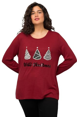 Ulla Popken Damen Wild Christmas Sweatshirts, Burgunderrot, 50-52