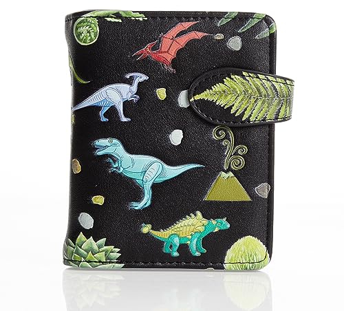 Shagwear Damen Geldbeutel Mädchen Geldbörse Klein Kurzformat Frauen Portemonnaie PU Leder - 7 Kartenfächer mit Münzfach und RFID-Schutz mit stilvollen Fantasie Designs - Dino