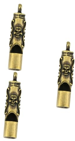 Toddmomy 3pièces Pendentif Sifflet Laiton Avec Porte-clés Sifflet De Secours Forme De Crâne Pour Activités De Plein Air Doré