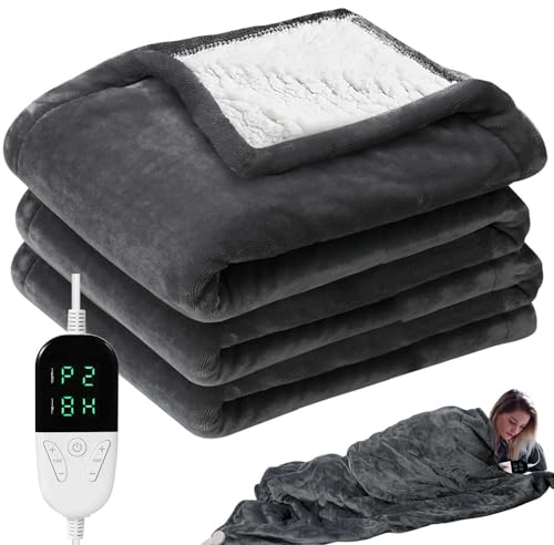 Fulluky Heizdecke mit Abschaltautomatik,Wärmedecke Heizdecke mit Wäschesack 6 Temperaturstufen,Timer bis zu 10 Stunden,Maschinenwaschbare Elektrische Heizdecke für Home & Office dunkelgrau 130*150cm