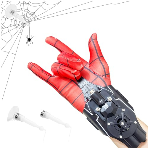 HLMNAKE Spinnennetz Werfer mit Faden und Handschuhe, Automatische Seilrückholung, Superhelden Web Launcher Kinder Spielzeug Shooter, Geschenk für Cosplay, Halloween und mehr (Schwarz)