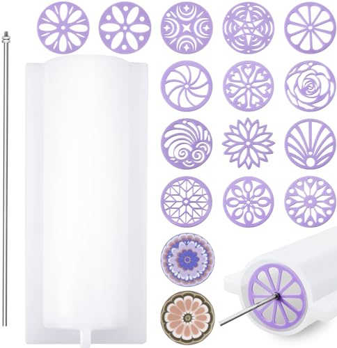 Tessco 16 Stück Seifenkaleidoskop-Formen zum Durchziehen großer Silikonröhren, Säulenform, Einbettungsformen, Zubehör mit 14 Blumen-Vorlagen, Wirbel-Werkzeug, 30 cm Stab für selbstgemachte Seife,