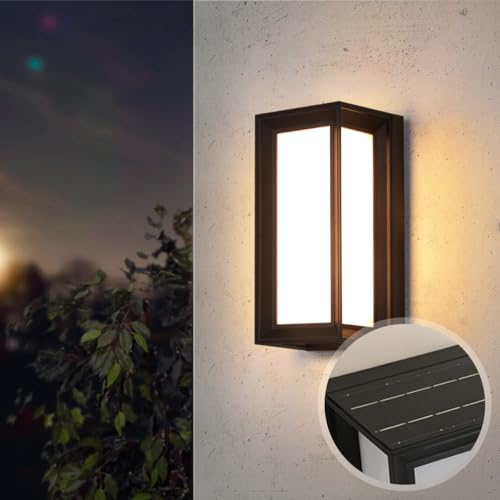 wisdom line Applique murale d'extérieur avec détecteur de mouvement, applique murale solaire moderne étanche avec capteurs radar IP65 en résine ABS, 500 lumens, lampe murale solaire d'extérieur avec