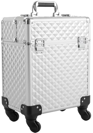Professioneller Schminkkoffer, Kosmetikkoffer, Trolley für Schminke, Kosmetikkoffer Hartschale mit Griff 4 Universalrollen, Multifunktionaler Kosmetikkoffer, Kosmetik Aufbewahrung