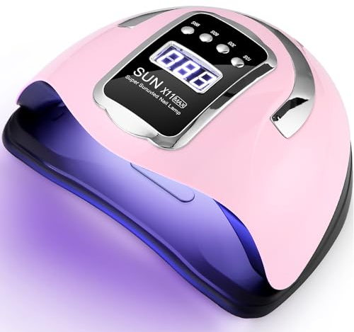 UIHOL Lampe UV LED Ongles Gel, 280W Professionnel Sèche Automatique, 66 Lumières Séchage Rapide, Grand LCD Ecran, 4 Minuteries 10s/30s/60s/99s pour Vernis Semi Permanent-Rose