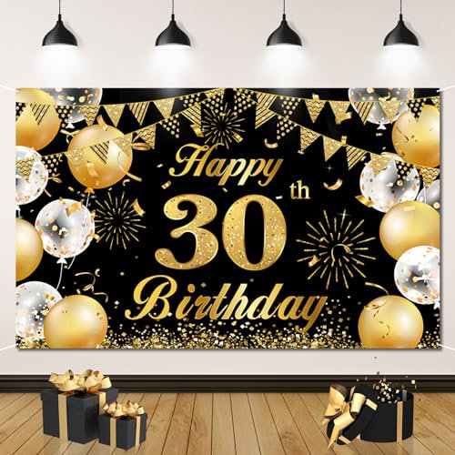 30 Geburtstag Dekoration Schwarz Gold, 30 Geburtstag Banner, 30 Geburtstag Party Deko für Frau Mann, 30 Geburtstag Hintergrund Banner, Extra Große Stoff Schild Poster 30, Geburtstag Sfeier Liefert