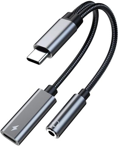 MMOBIEL USB-C auf 3.5mm Kopfhörer Adapter und Laden 16 Bit / 60W 2-in-1 Splitter USB Type-C auf Mic Aux Audio Jack Adapter mit Schnellladung für iPhone 16 15, iPad Air/Pro, Galaxy S25 S24 S23 S22