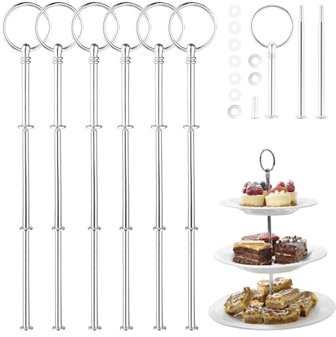 BUERPINKING 6 Pack Silber Etageren Stangen, Silber Etagere Stangen Set, Etagere Bausatz, Tortenständer 3 Etagen, 6 Sets Etagere Zubehör für Geburtstag Hochzeitstorte (Platte Nicht enthalten)