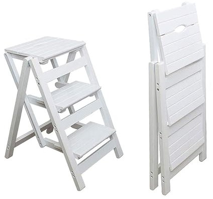 Sgabelli con Scaletta in Legno, Sgabello Bianco con Scaletta Pieghevole con Scaletta a 3 Gradini Scaletta Multifunzione Pieghevole con Scaletta Scaletta per Cucina Biblioteca per Ufficio