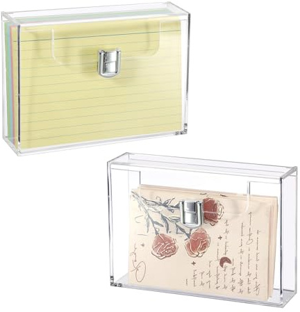 BTSKY Paquete de 2 cajas de tarjetas de índice de acrílico transparente para tarjetas de 4 x 6 pulgadas, portatarjetas de índice, caja de tarjetas de recetas, organizador de almacenamiento de plástico