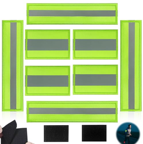 JNWYH 8 Stück Reflektorband Patch, Nylon Klett, Grün Reflektoren Klett für Kleidung, Taschen, Rucksack, Nachtsport, Rettung, Feuerwehruniform (3.6×15cm/8×5.5cm)