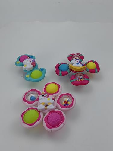 Usrela 3PCS Bébé Spinner Jouets, Ventouse Spinner Jouets Animaux Mignons Jouets de Bain Bébé, Baby hoptoys Fidget Toys, Jouet Bebe Cadeau Anniversaire Bébés 1 2 3 an Filles Enfants