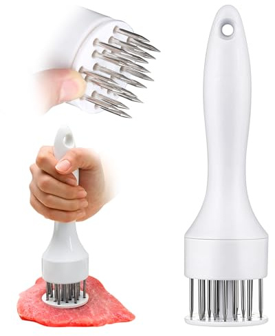 Edelstahl-Nadelklingen, Fleischklopfer, Werkzeug mit ultrascharfen, professionellen Küchenhelfern, Jacquard zum Zartmachen und Kochen von Grill, Marinade, Steak, Rindfleisch und Geflügel (weiß)